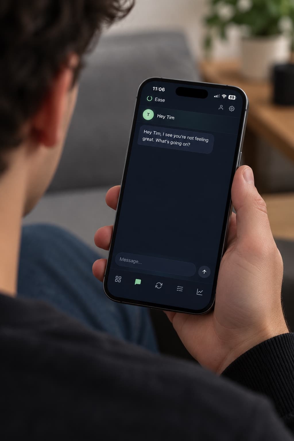 De chatbot in gebruik op een telefoon.